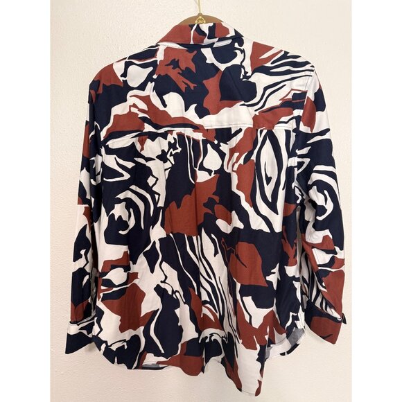 Chico's Button Down Shirt White Brown Blue Print Collared Womans 3/XL - Picture 2 of 6
